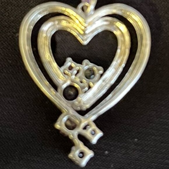 Sterling Silver Double Open Heart Pendant w/ Multicolor Sapphires & 18" Chain - Picture 3 of 9